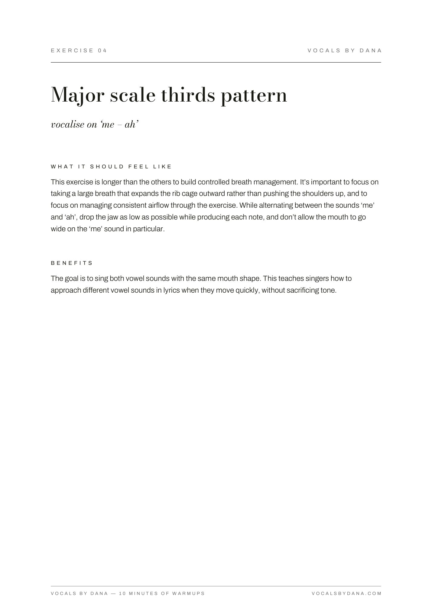 Instructions for Major Scale Thirds Pattern